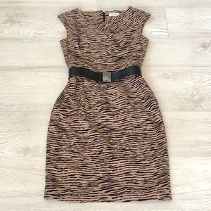 NWT Calvin Klein Sheath Belted Zebra Print Dress